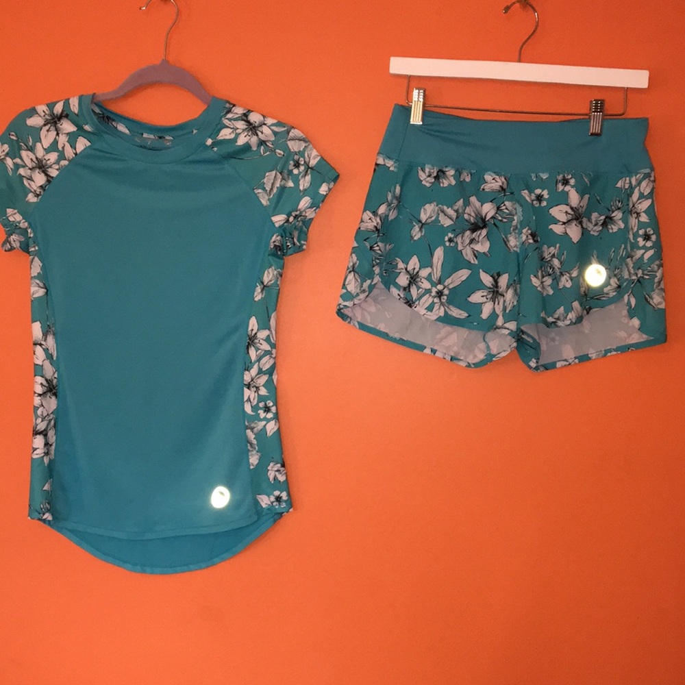 Reel Legends Teal Floral Rash Guard Swim Set XS/S 2/4 2 Piece Athletic Swimsuit - Picture 10 of 17